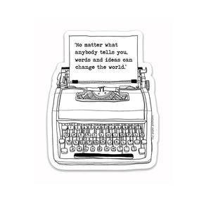 Words and Ideas Change the World Typewriter Vinyl Sticker: Packaged Sticker