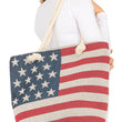 Load image into Gallery viewer, American Flag Zippered Burlap Canvas Tote Bag: AMERICAN FLAG / ONE SIZE
