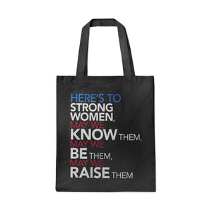 Strong Women Tote Bag, Black Heavy Canvas Feminist Accessory