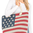Load image into Gallery viewer, American Flag Zippered Burlap Canvas Tote Bag: AMERICAN FLAG / ONE SIZE
