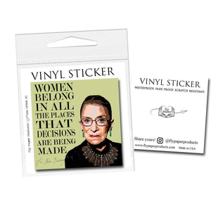 Ruth Badger Ginsburg "Women belong" Vinyl Sticker: Packaged Sticker