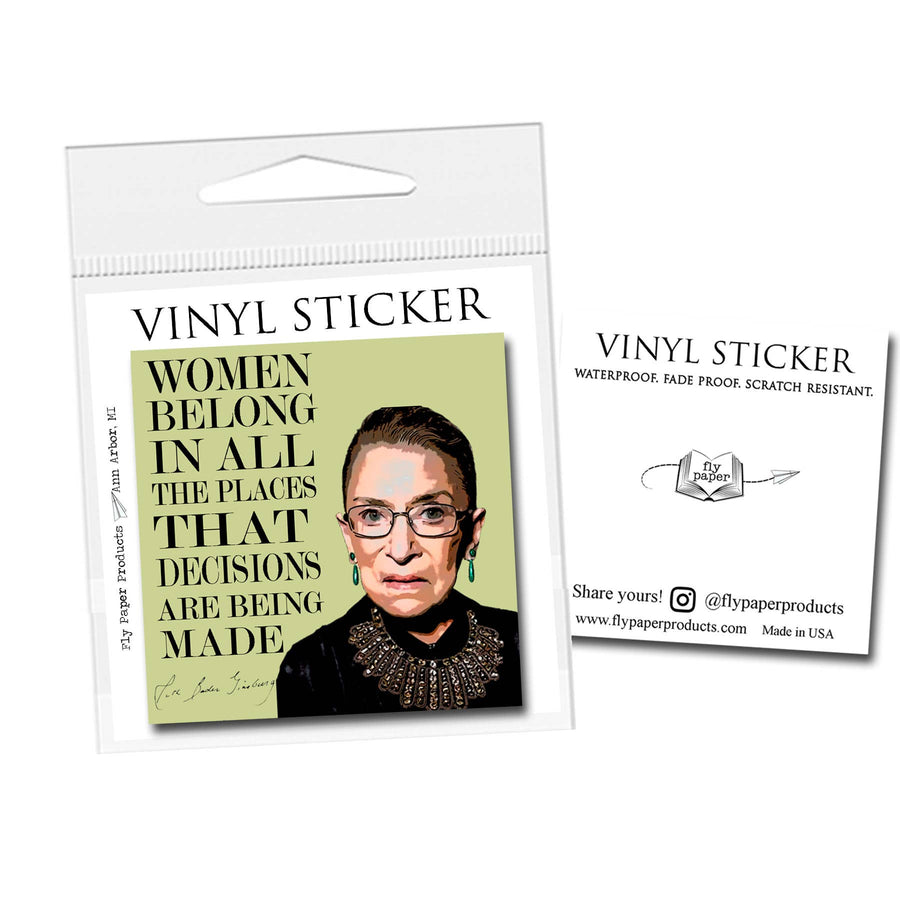 Ruth Badger Ginsburg "Women belong" Vinyl Sticker: Packaged Sticker