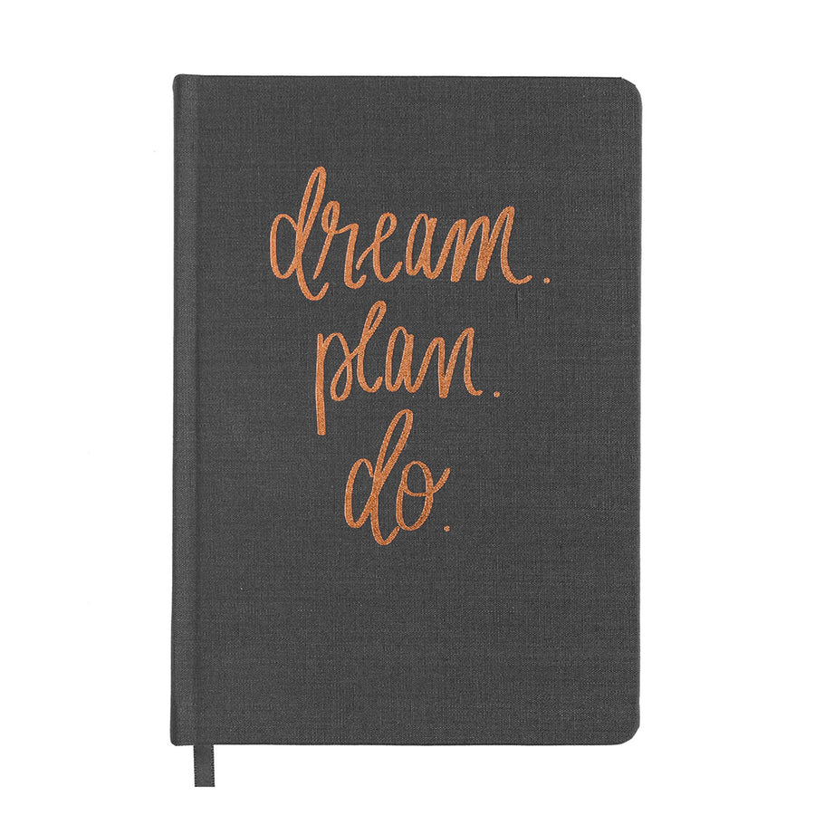 Dream Plan Do - Grey and Rose Gold Foil Fabric Journal